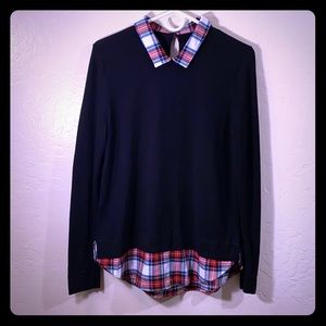 Sweater/plaid layered look top